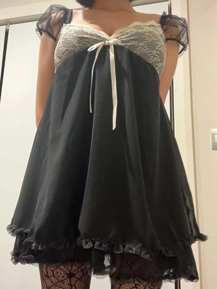 Lace Patchwork V-neck Mini Dresses