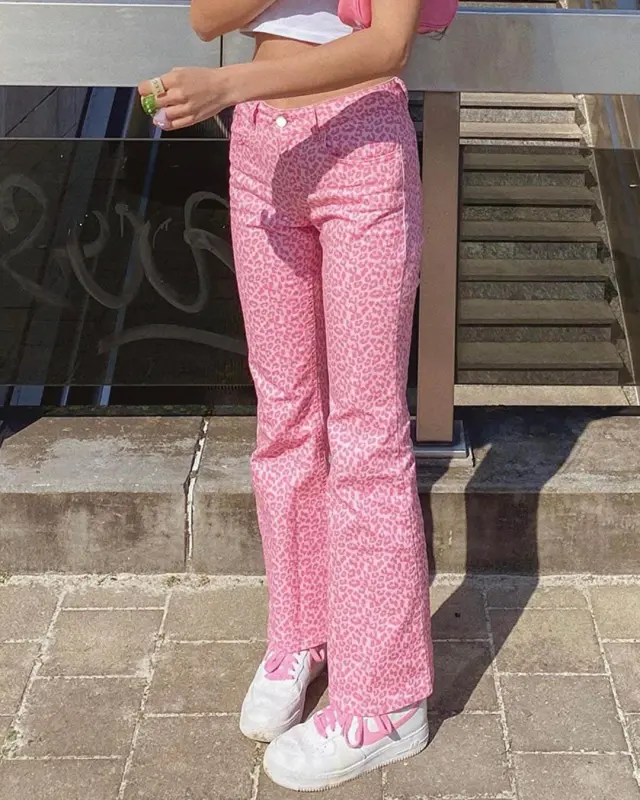 Pink Leopard Print Flared Pants
