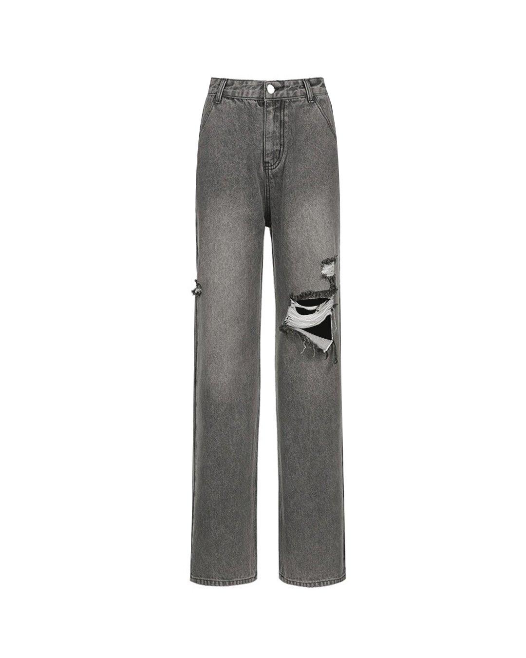 Hole Fashion Street Shot Casual Cotton Straight Leg Loose Jeans