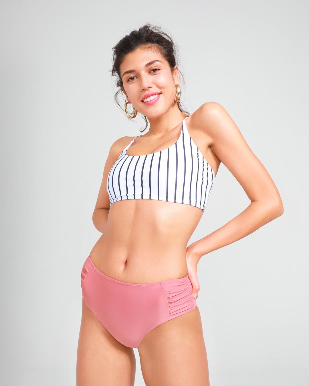 Striped Sling Mid-rise Bikini Sets