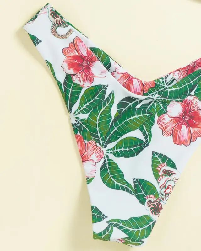 Tropical Print Bandeau V-shaped Bikini Sets
