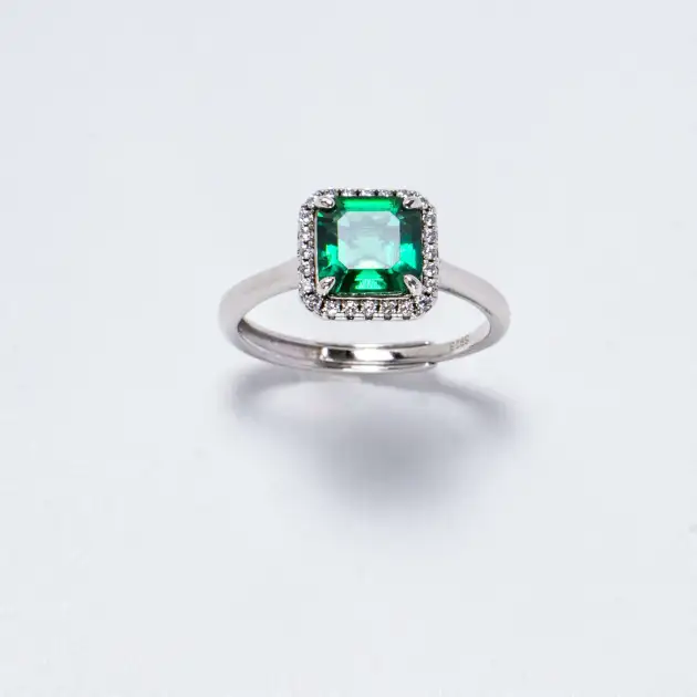 1.5CT Synthetic Emerald Asscher Cut Ring