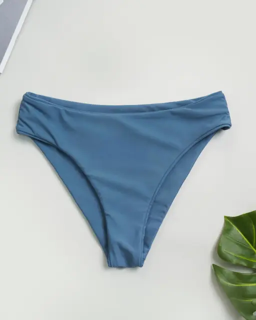 Blue Basic Mid Waisted Bikini Bottom