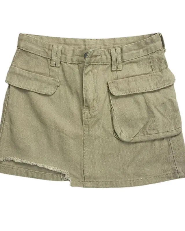 Three-Dimensional Pocket Asymmetric Denim Skirt