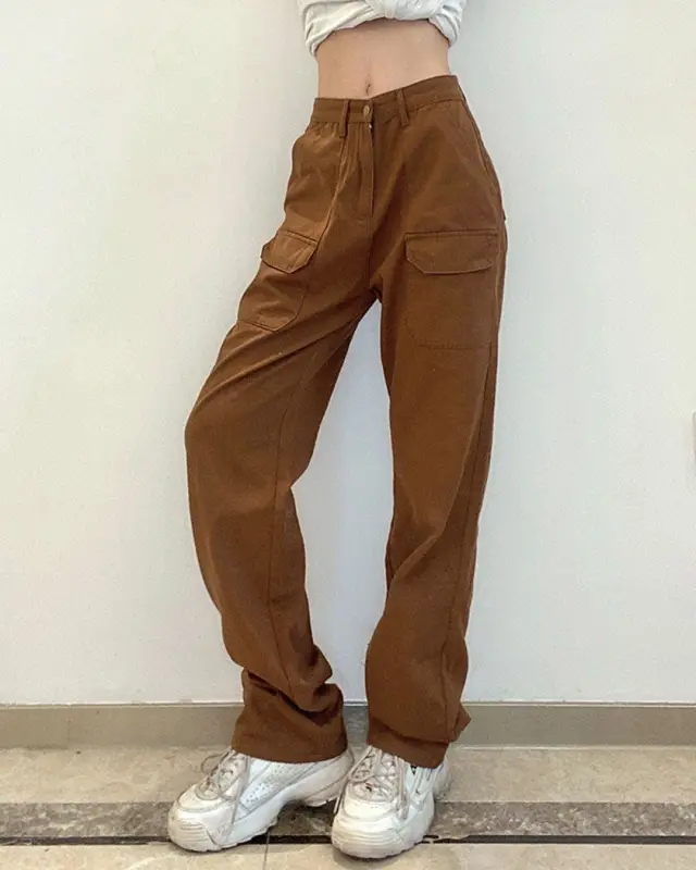 Streetwear Flap Pocket Wide Leg Cargo Pants
