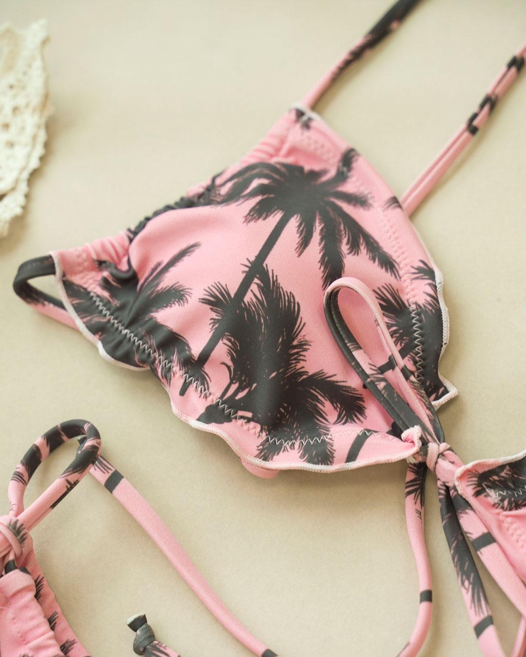Tropical Print Front Knot Tie Side Bikini Sets