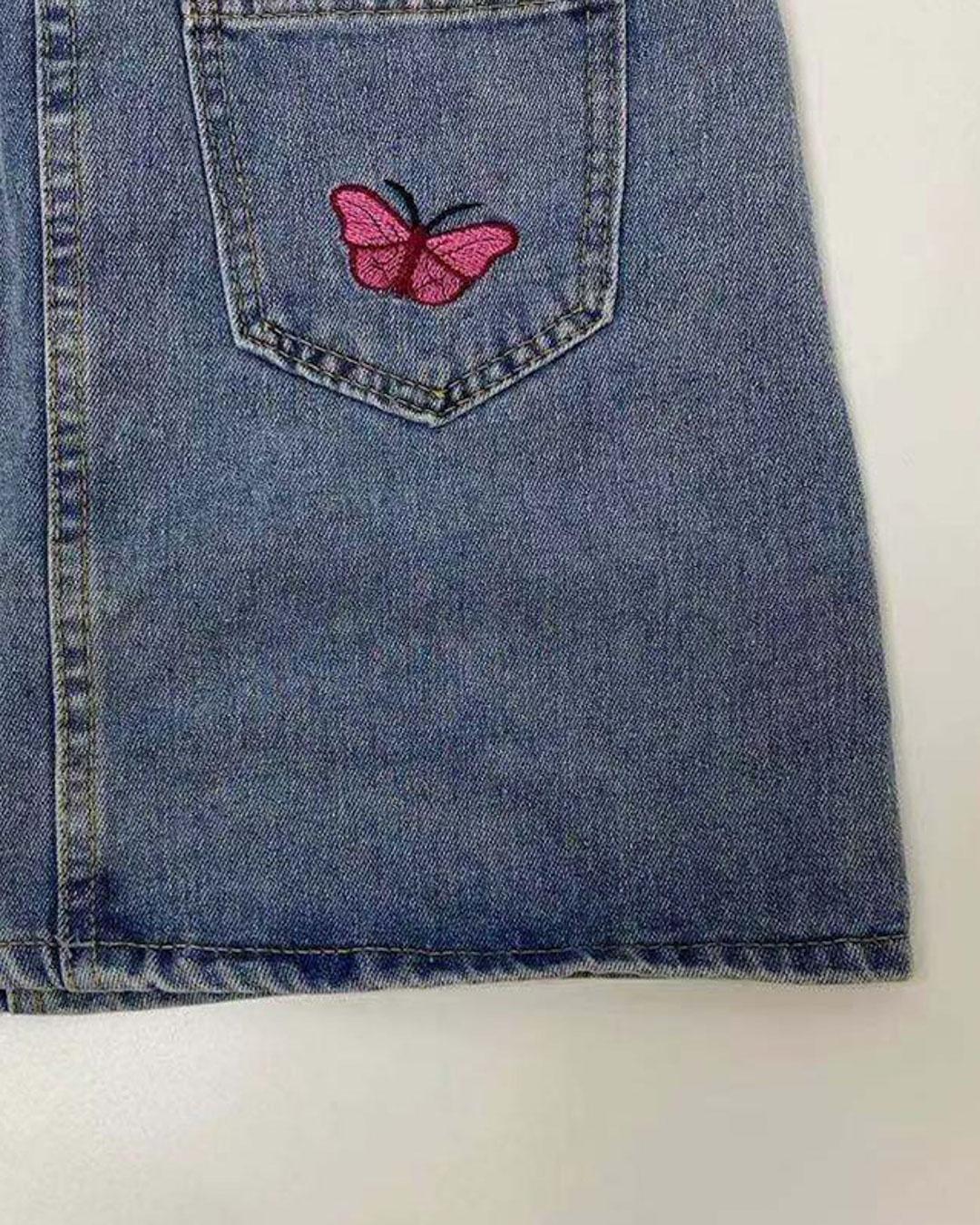 Ins Butterfly Embroidery Lace Stitching Denim Skirt