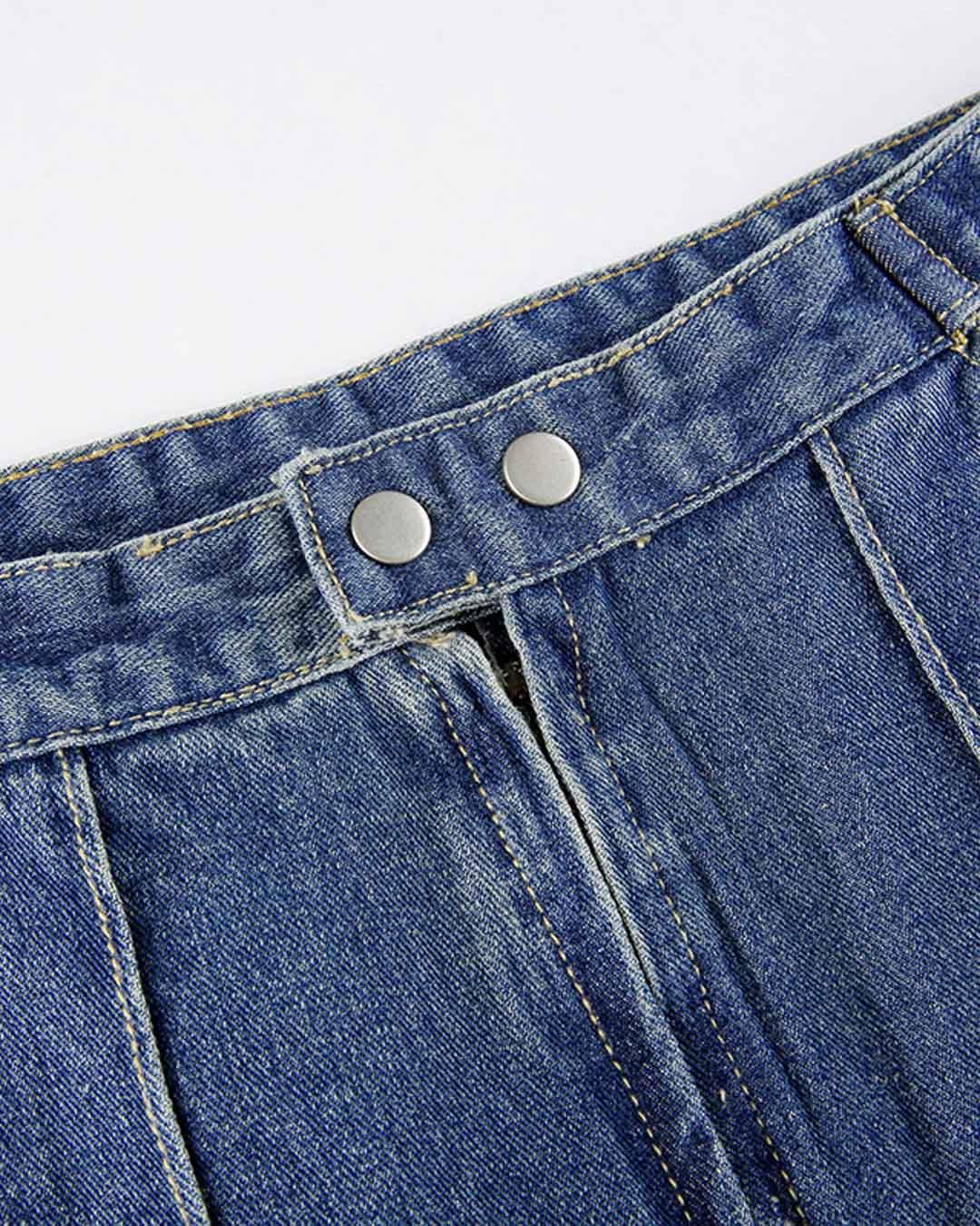 High Waist Flap Pocket Straight Jeans