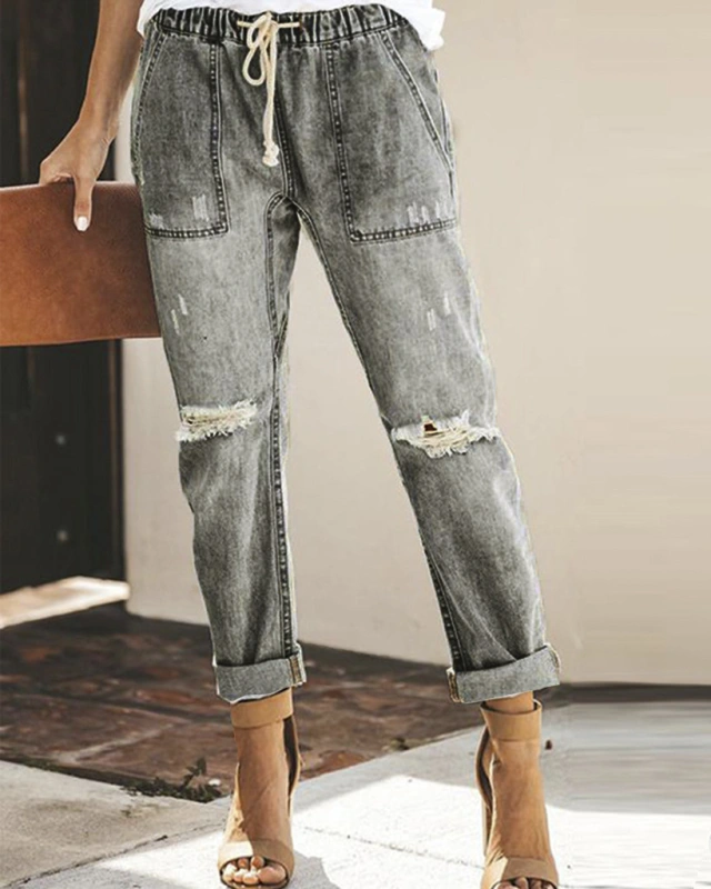 Shredded Casual Pocket Stretch Comfort Jeans