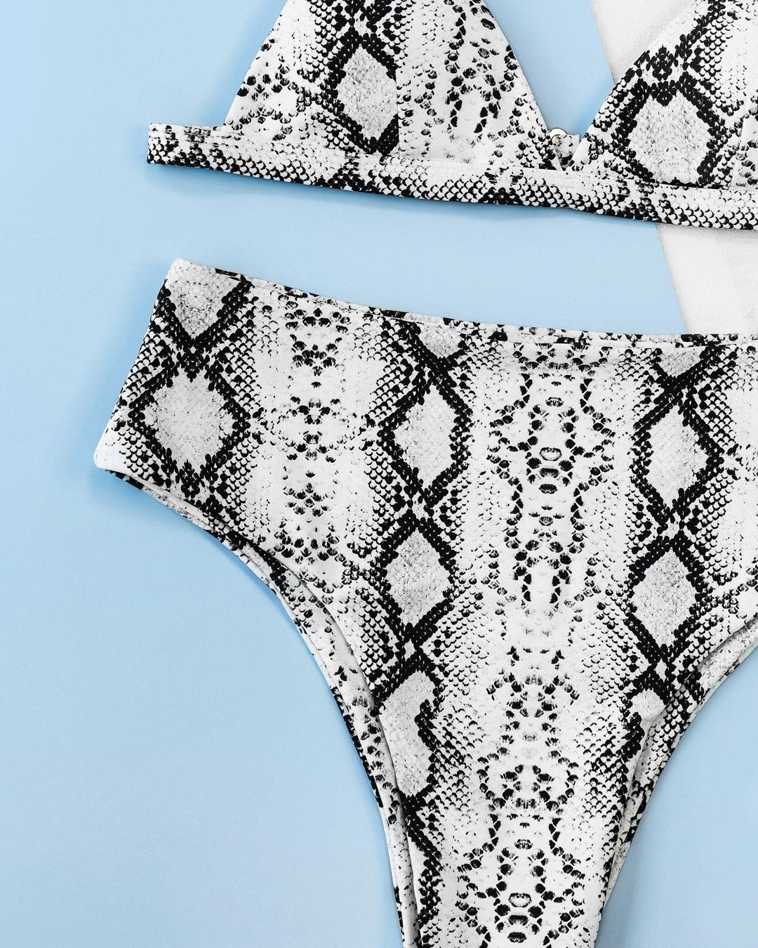 Snakeskin Print High Waist Bikini Sets
