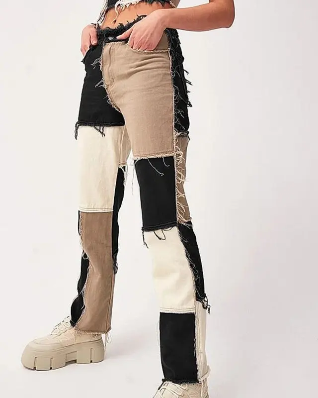 Color Block Mid-rise Straight Jeans