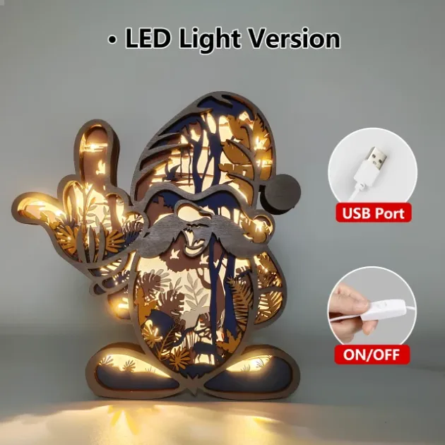 Grumpy Gnome Wooden Carving Light, Suitable For Bedroom, Bedside, Desk, Exquisite Night Light