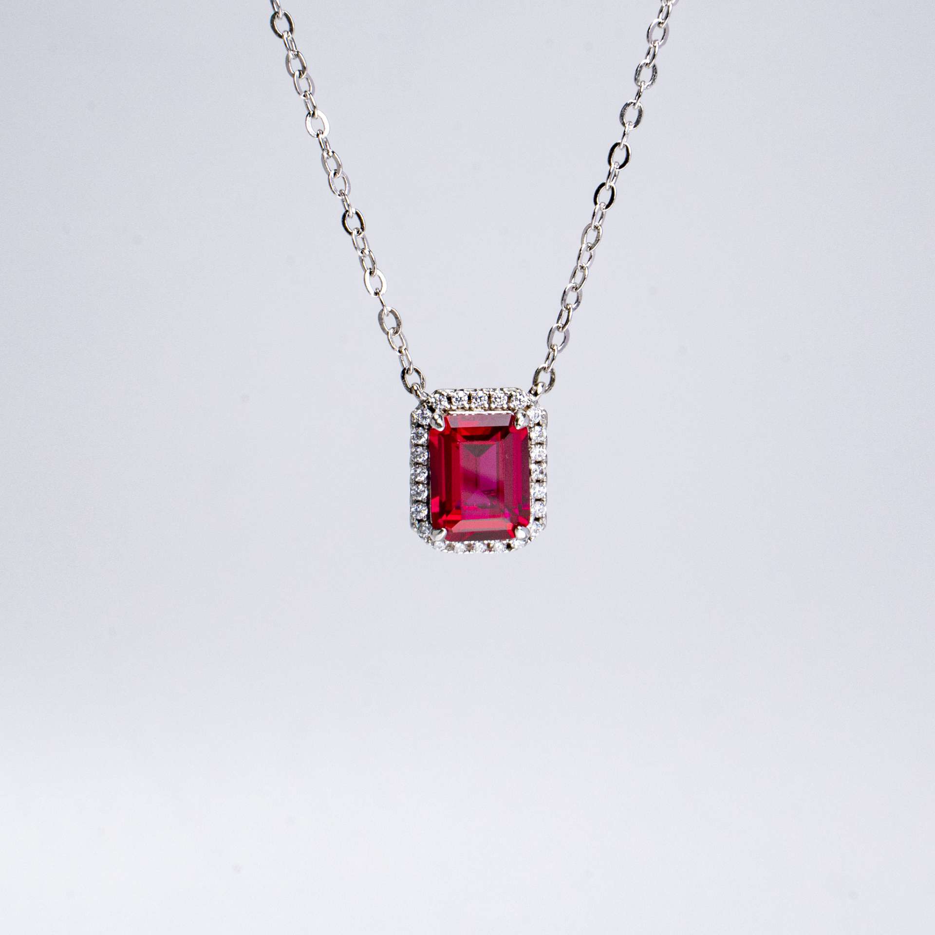 1.5CT Synthetic Ruby Emerald Cut Pendant Necklace