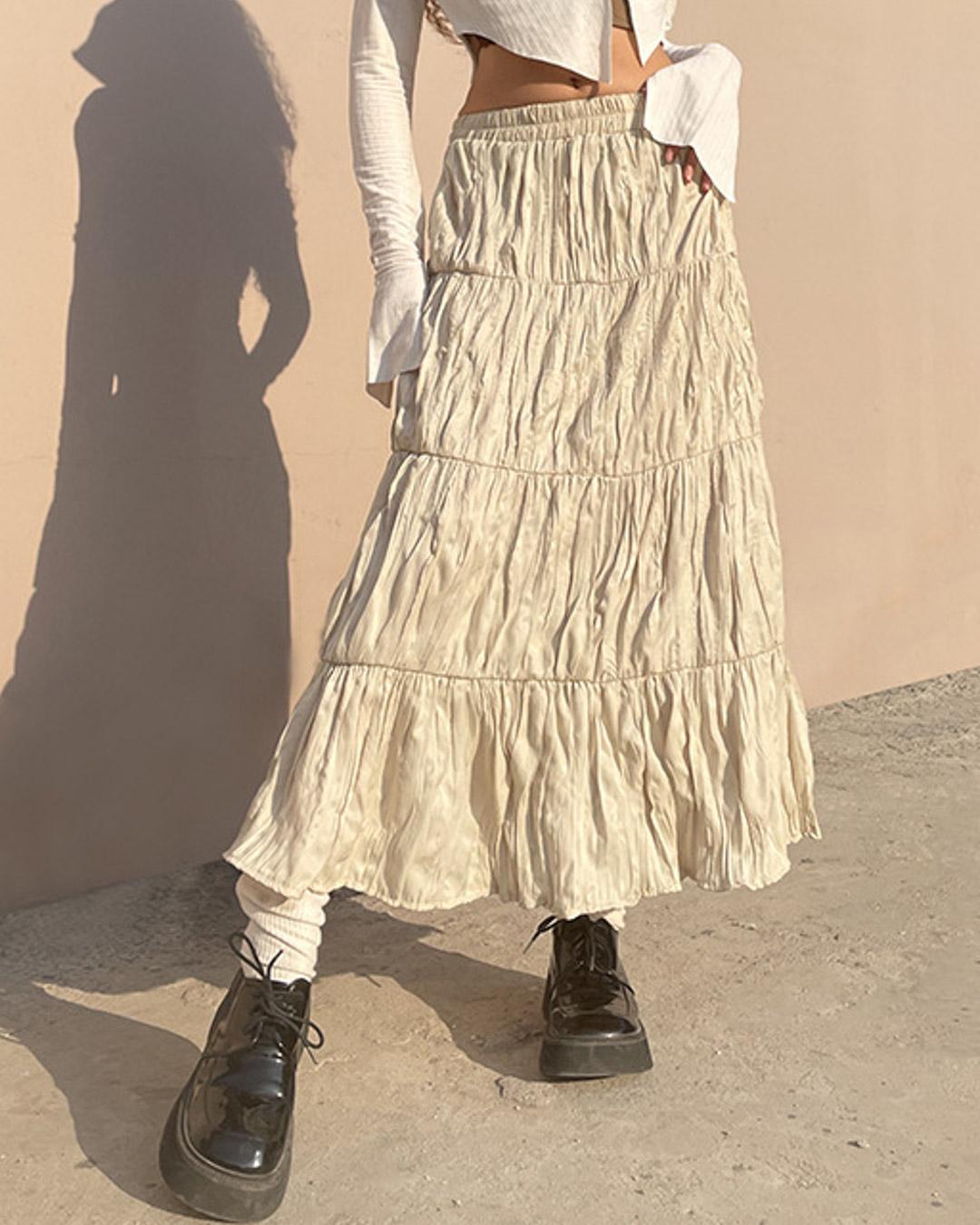 Casual Solid Ruched Maxi Skirts