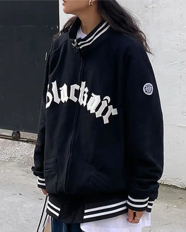 Letter Sporty Zip Up Oversized Outerwear