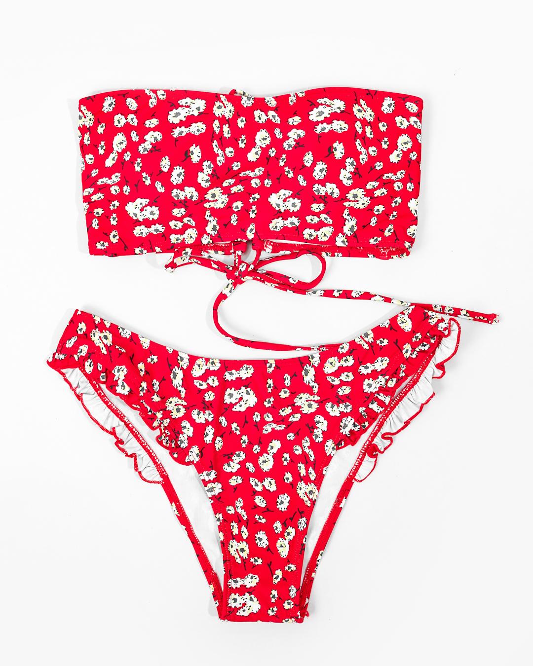Floral Print Bandeau Bikini Swimwear