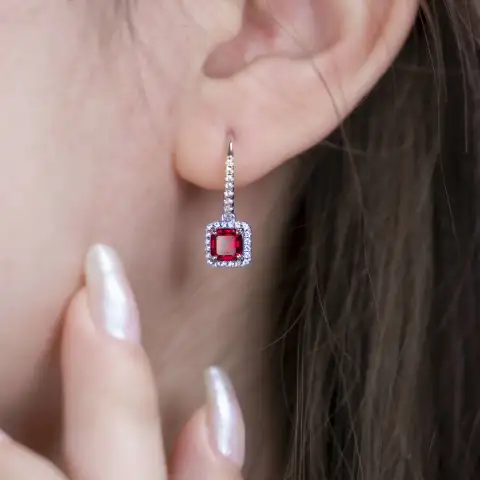 1CT Synthetic Ruby Asscher Cut Earrings