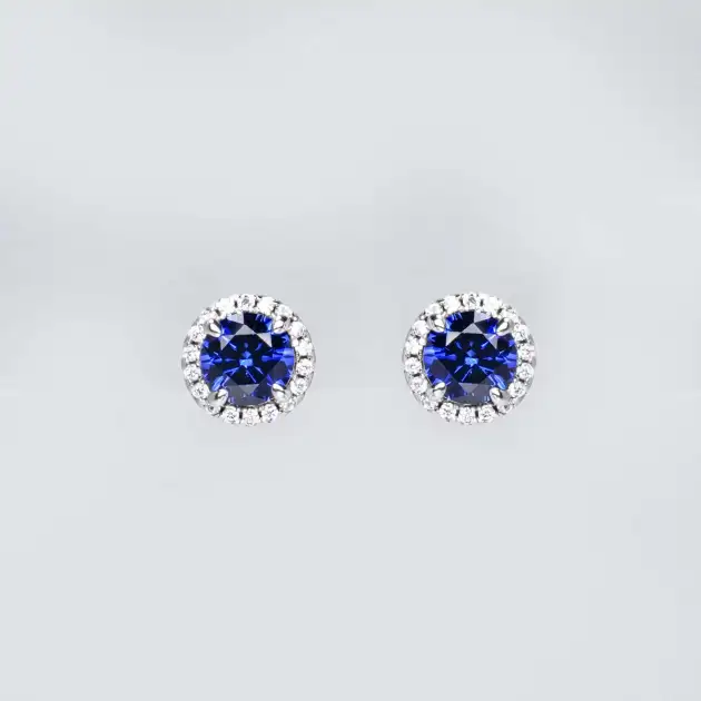 1CT Synthetic Sapphire Round Brilliant Cut Earrings