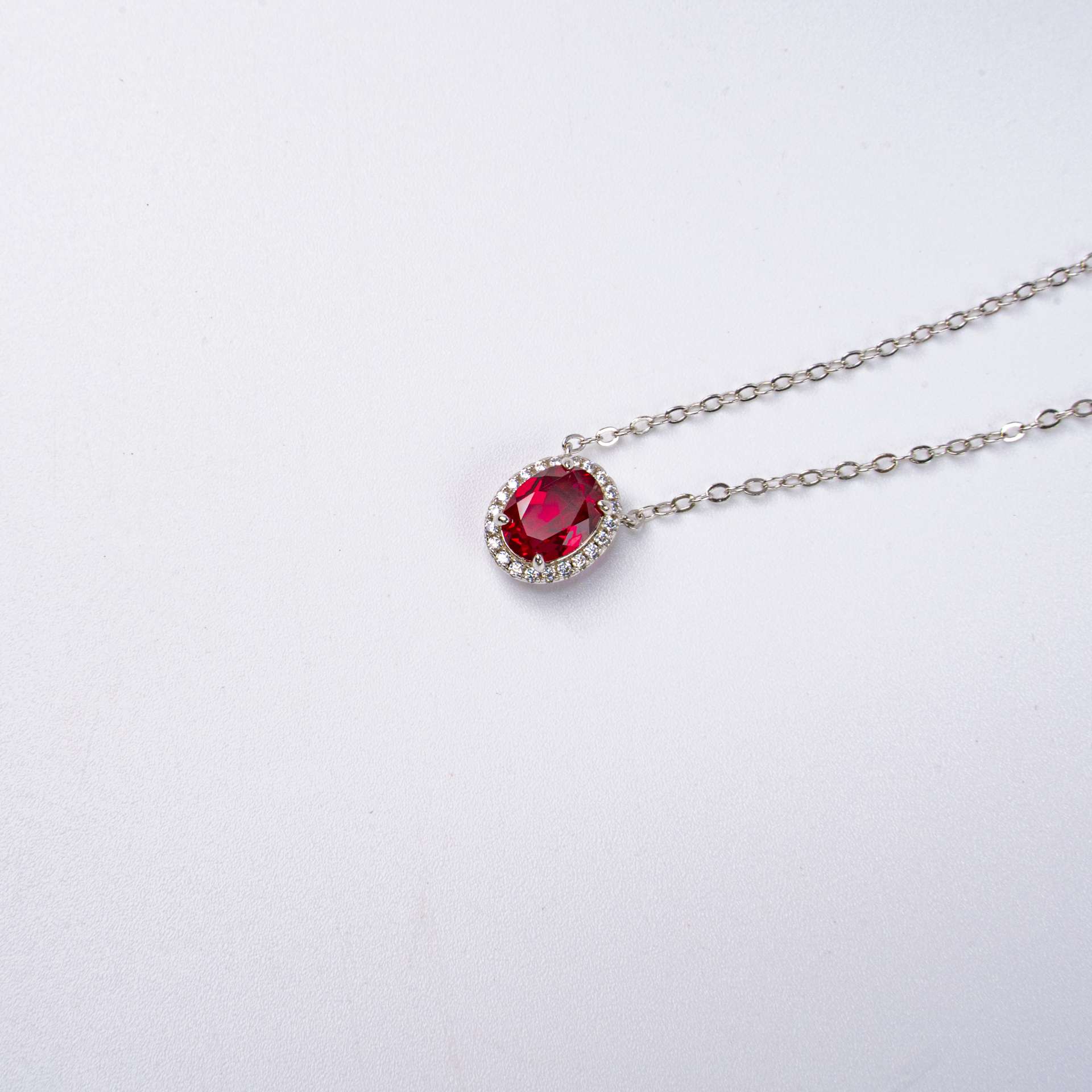 1.5CT Synthetic Ruby Oval Cushion Cut Pendant Necklace