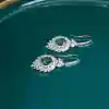 Lab Grown Emerald Platinum Plated Sterling Silver Flame Drop Earrings, Dinner Party, Wedding