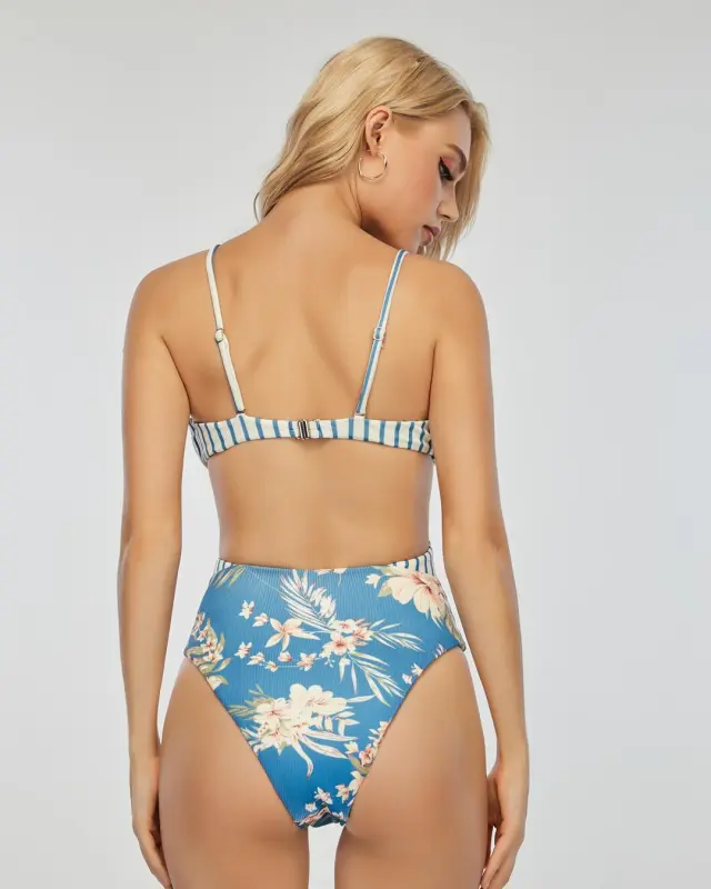Striped Floral Mix&Match One-Piece Swimsuit