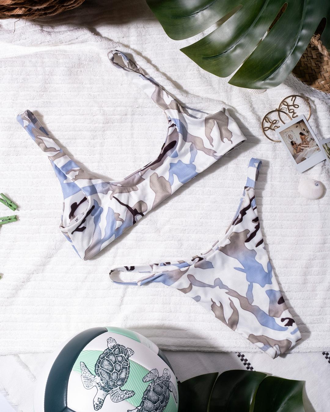 Camouflage Print Sling High Cut Bikini Sets