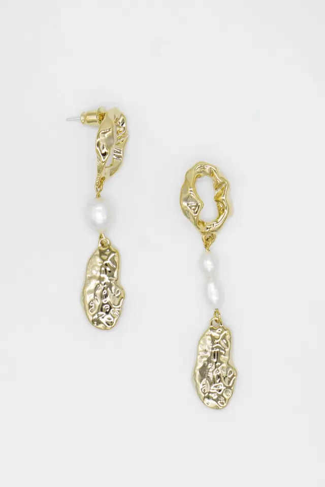Hoop Earrings With Drop Pearl And Gold Charms