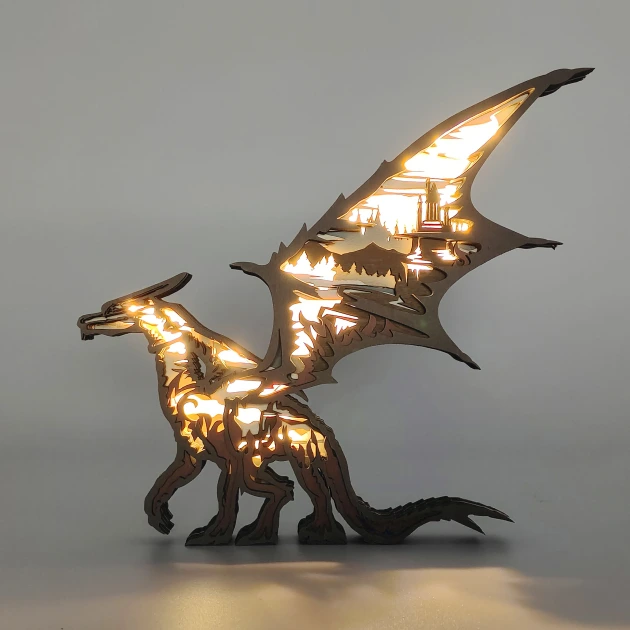 39%OFF🔥Dragon Wooden Animal Figurine Lamp For Room Wall, Kids Bedroom Decor, Perfect Dragon Gift