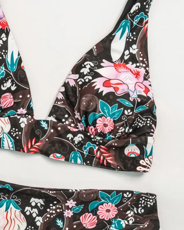 Floral Print Plunge Low Rise Bikini Sets
