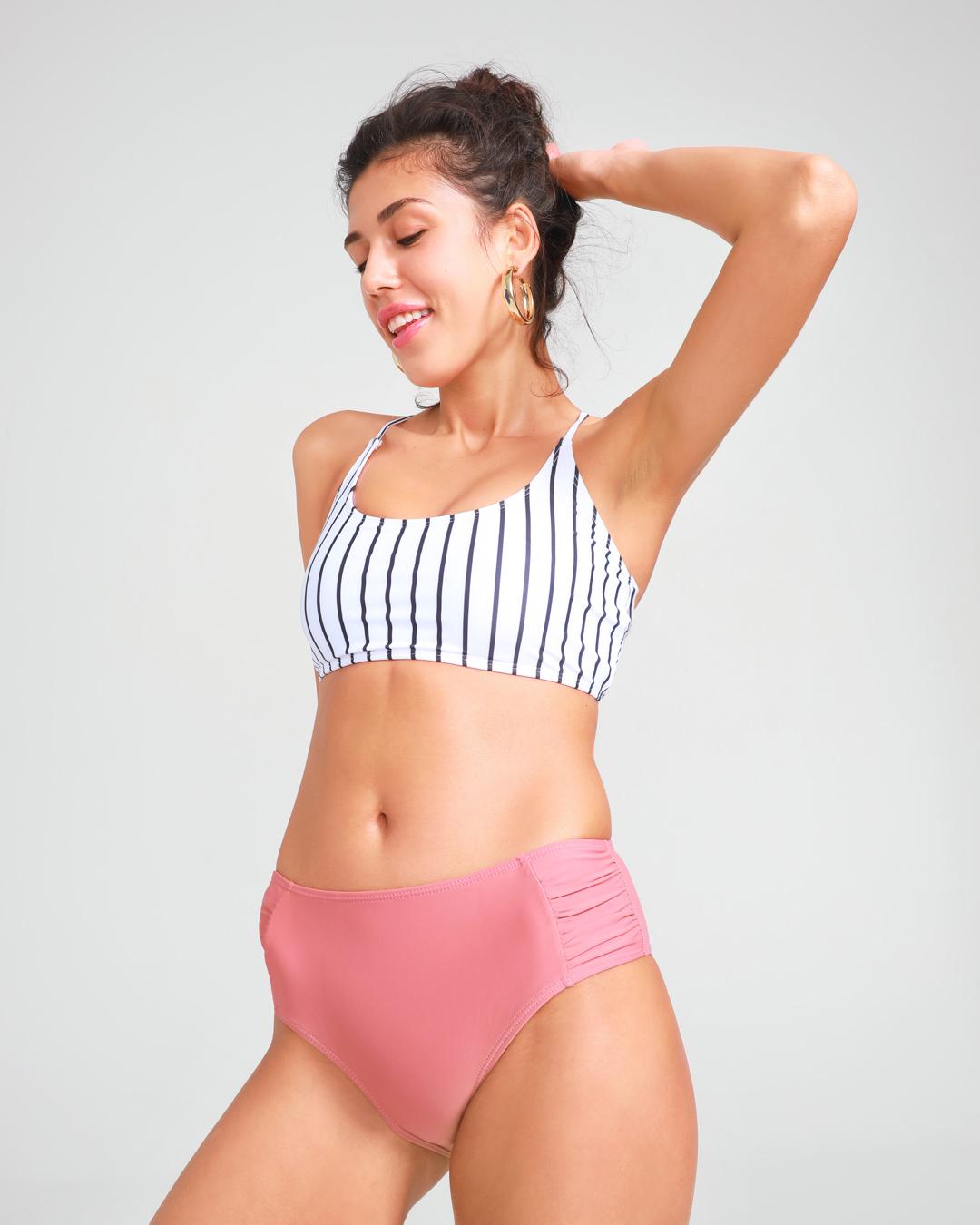 Striped Sling Mid-rise Bikini Sets