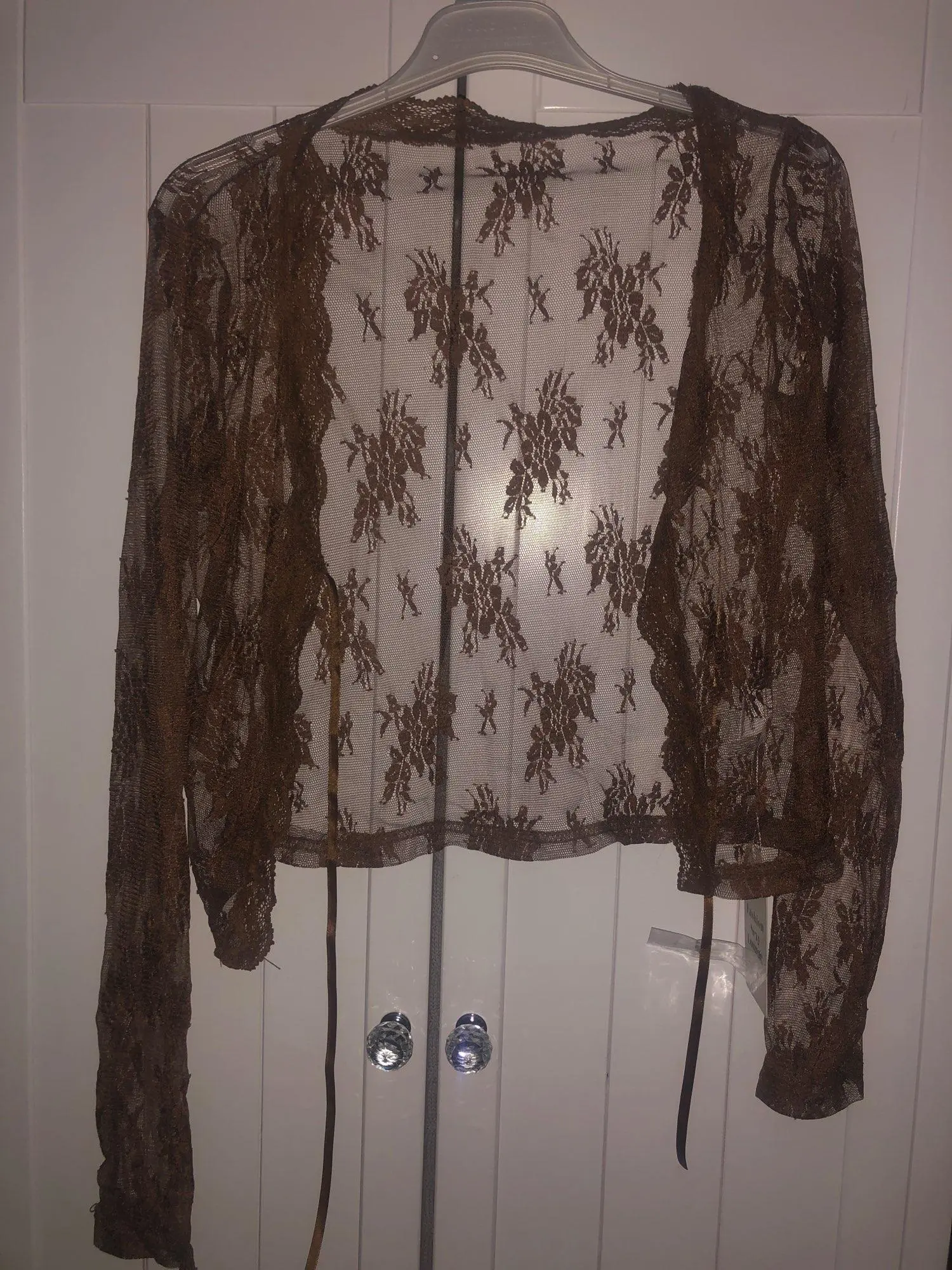 Lace Tie Front Long Sleeve Cardigan Blouses