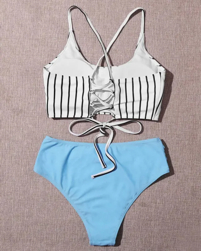 Striped Halterneck Mix & Match Bikini Sets