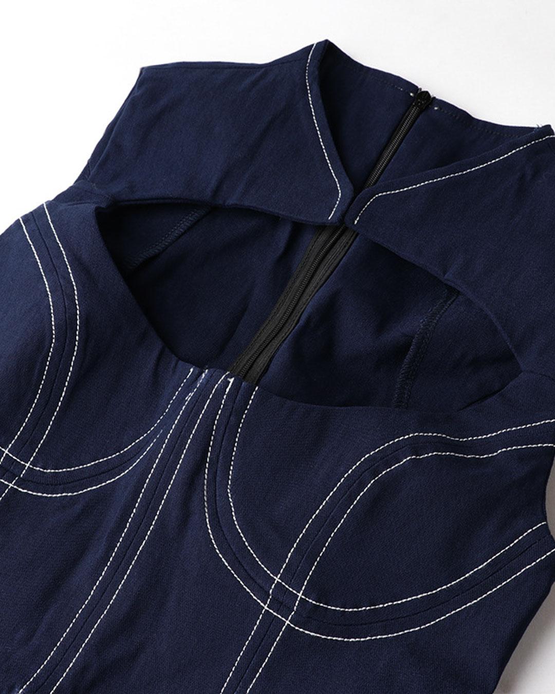 Front Cut-out Contrast Stitch Denim Mini Dresses