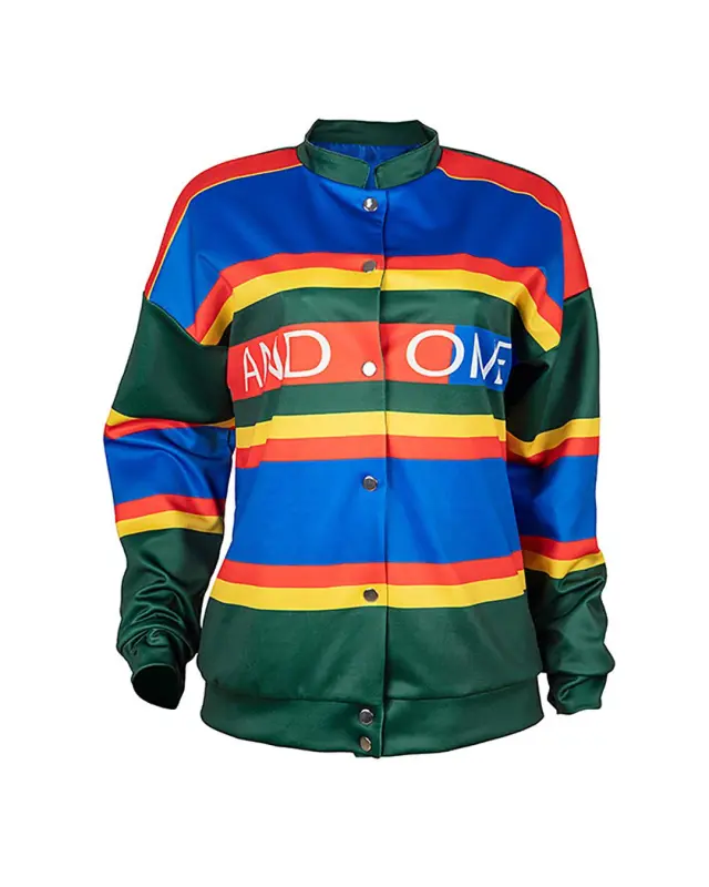 Rainbow Stripe Button Up Oversized Jacket