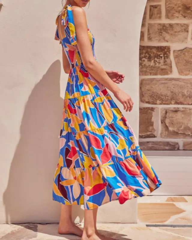 Floral Print Tie Shoulder Maxi Dresses
