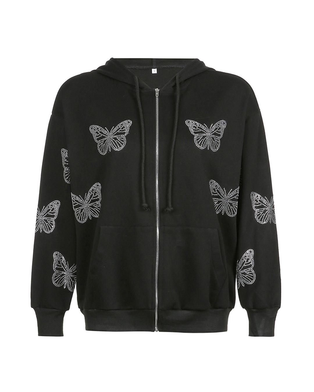 Butterfly Print Zip Up Hooded Tracksuit