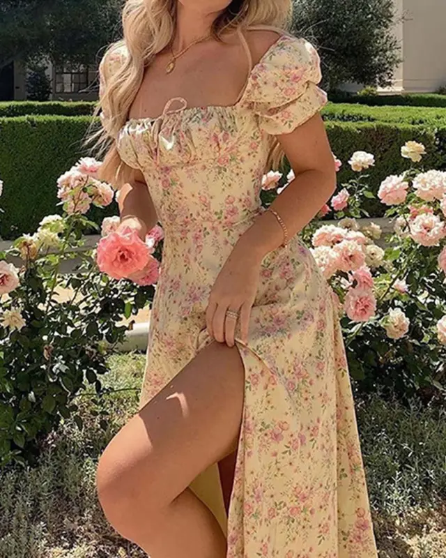 Floral Print Split Hem Maxi Dresses