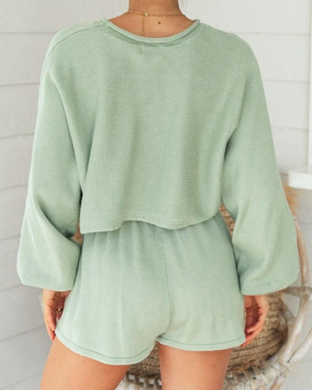 Solid Color Knit Casual Sweatshirt Sets