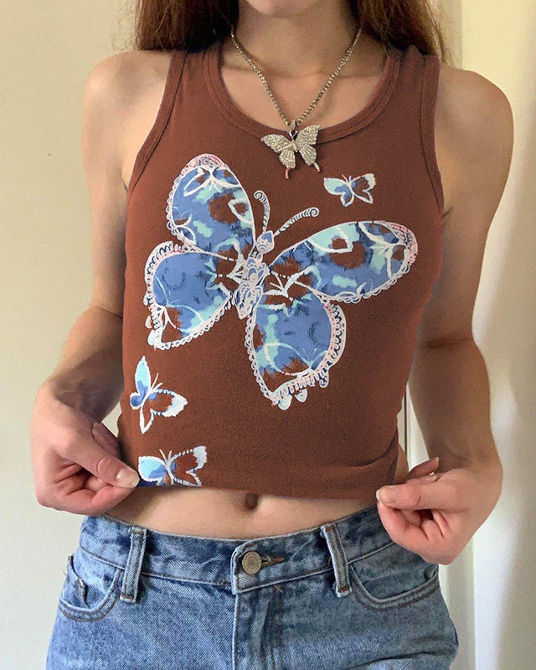 Butterfly Print Cropped Tank Top