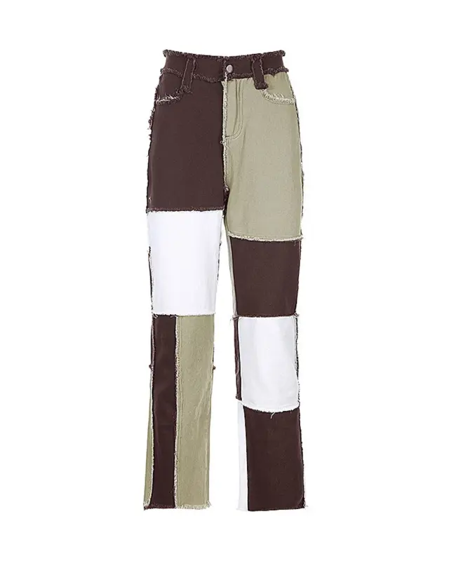 Color Block Mid-rise Straight Jeans