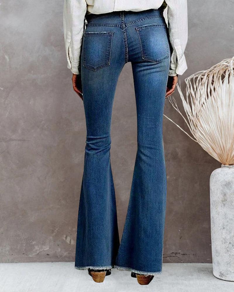 Wide Leg Long Bell Bottom Jeans