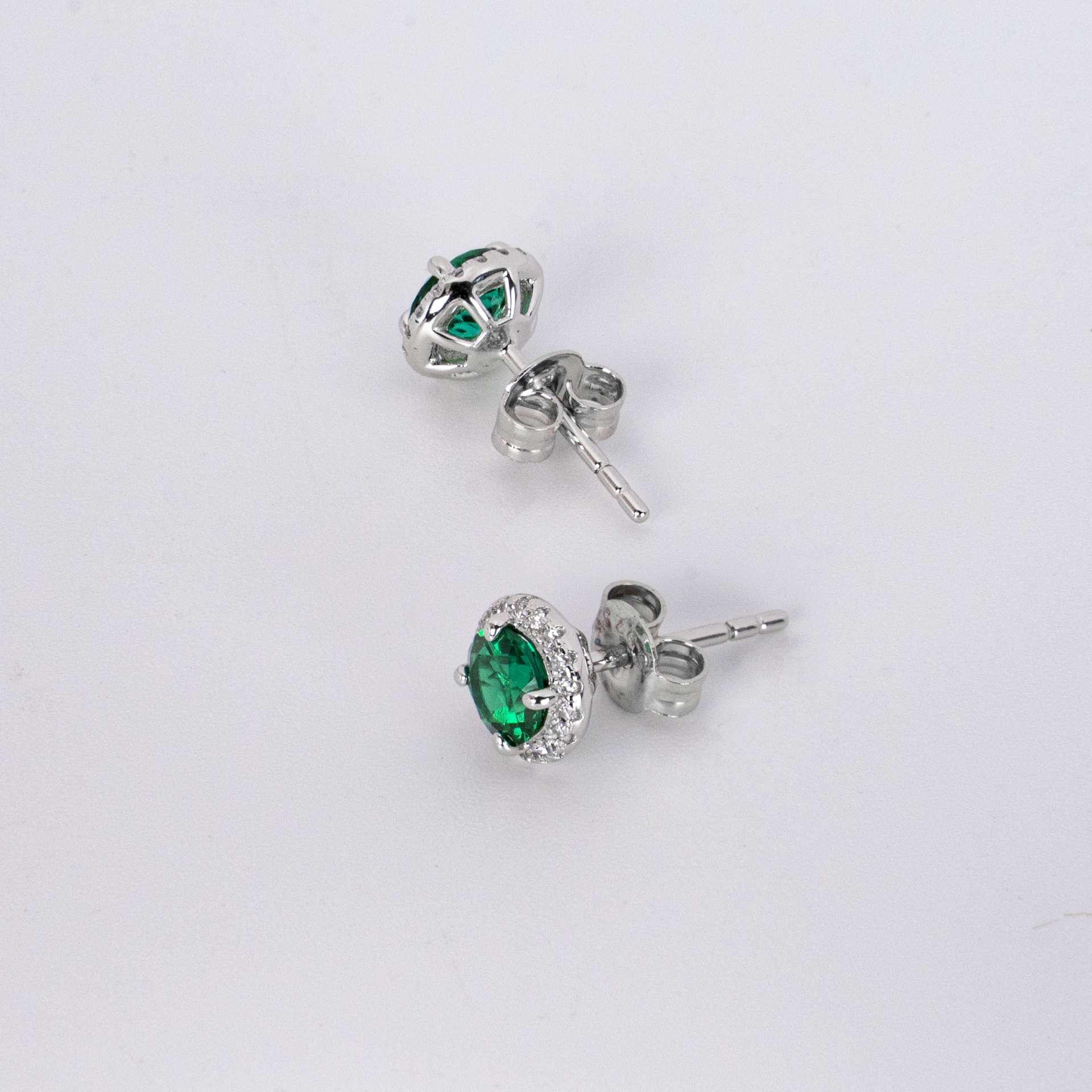 1CT Synthetic Emerald Round Brilliant Cut Earrings