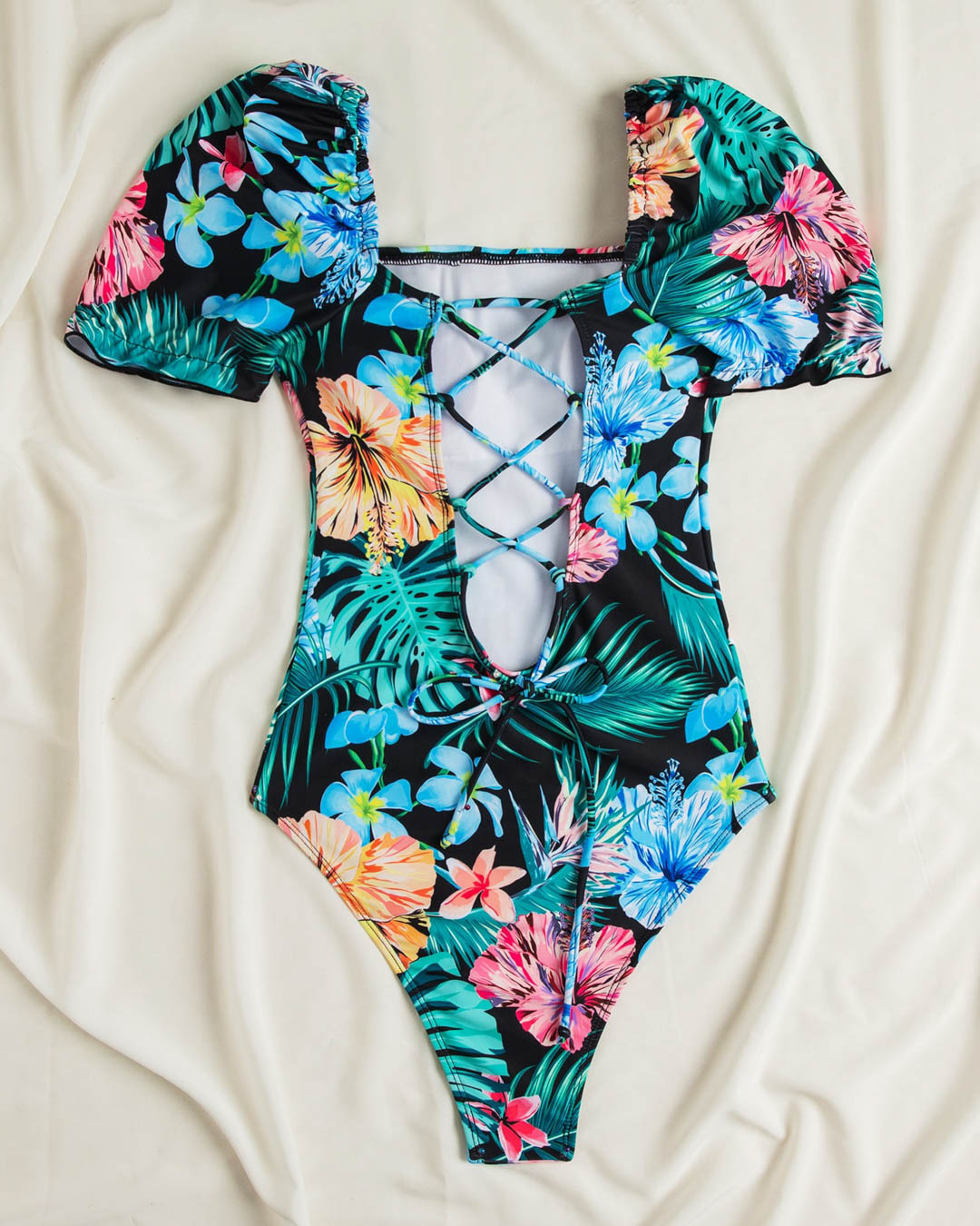 Tropical Print Square Collar One-Piece Swimsuits