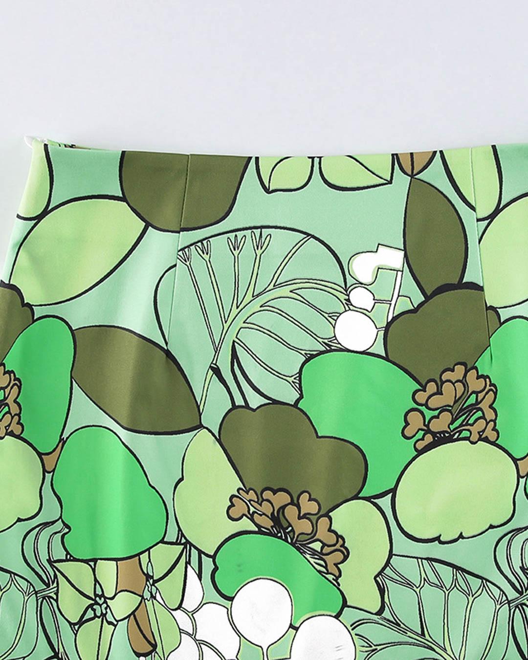 Leaf Print High Waisted Mini Skirt