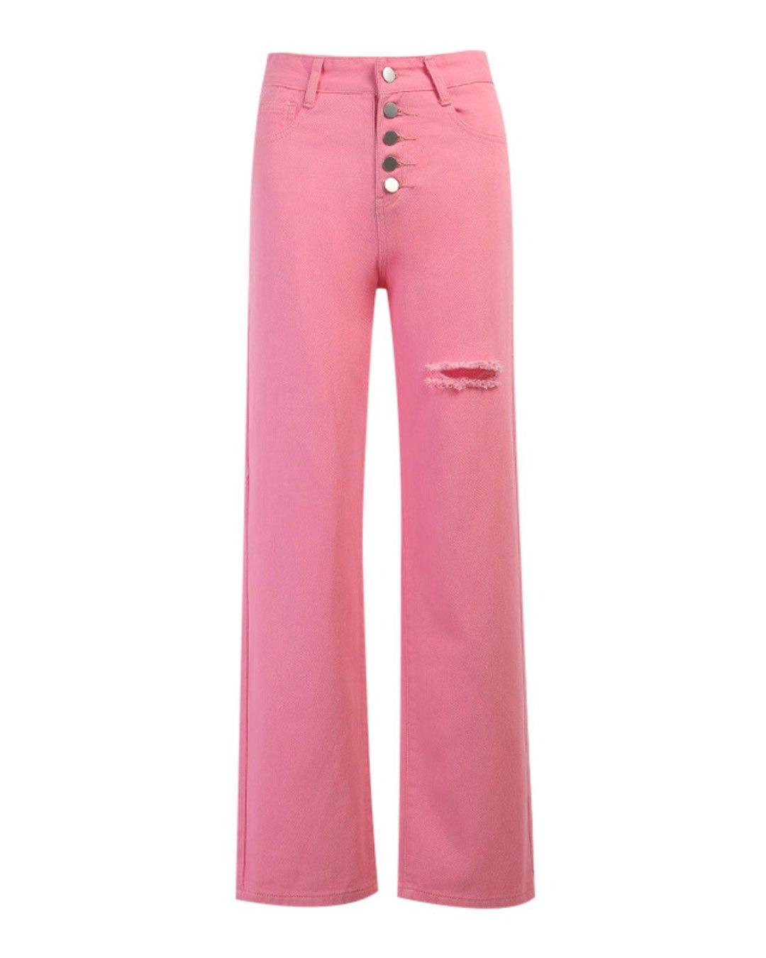 Pink Mid-rise Straight Jeans