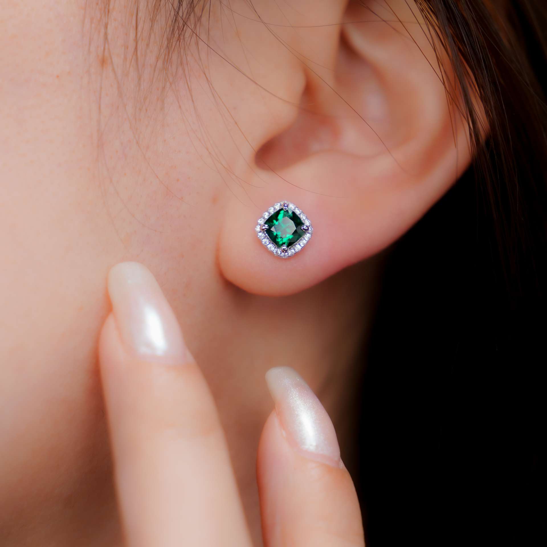 1CT Synthetic Emerald Asscher Cut Earrings