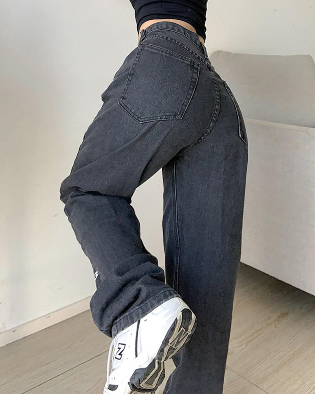 Graphic Print Low Waist Wide Leg Denim Jeans