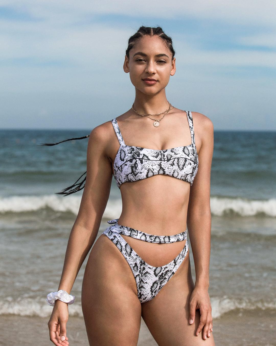 Snakeskin Print Cut Out High Cut Bikini Sets