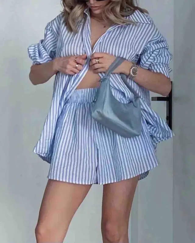 Striped Casual All Soft & Lightweight Polyester Shorts Sets