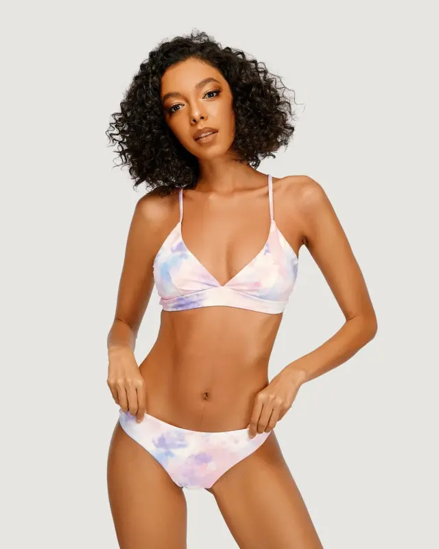 Tie-dyed Back With Cross Straps Low-rise Bikini Sets